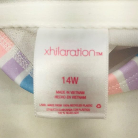 Xhilaration Womens Sz 14W Metallic Thread Longline Bandeau Swim Top Striped NWOT - Picture 4 of 10